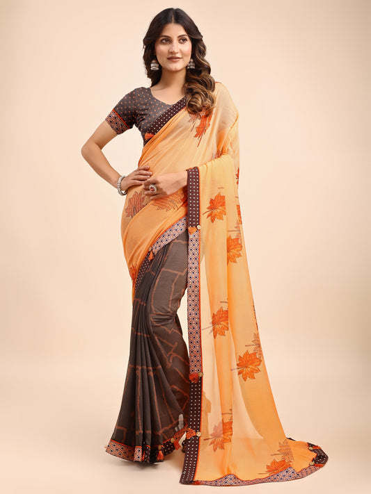 Women's Chiffon Daily Wear Saree With Unstitched Blouse Piece