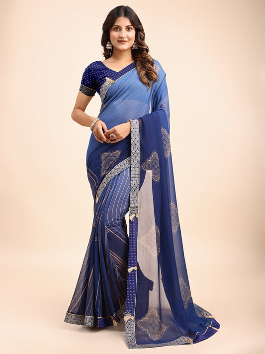 Women's Chiffon Daily Wear Saree With Unstitched Blouse Piece