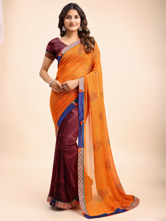 Women's Chiffon Daily Wear Saree With Unstitched Blouse Piece