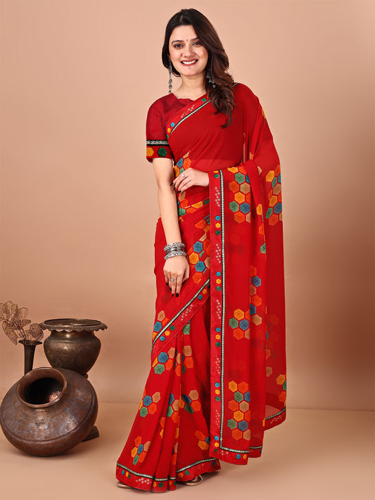 Women's Georgette Daily Wear Saree With Unstitched Blouse Piece