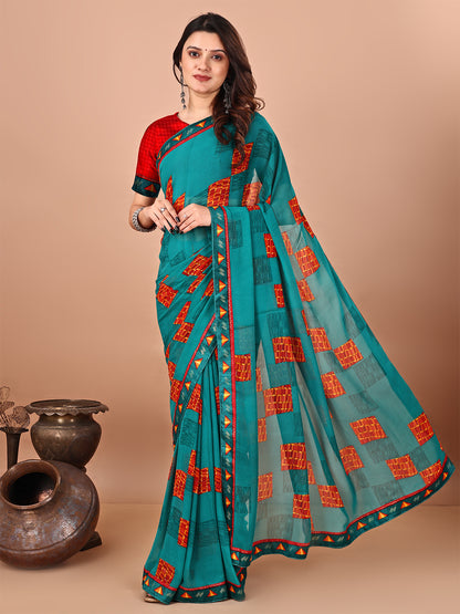 Women's Georgette Daily Wear Saree With Unstitched Blouse Piece