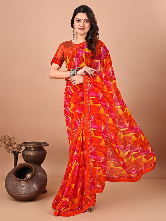 Women's Georgette Daily Wear Saree With Unstitched Blouse Piece