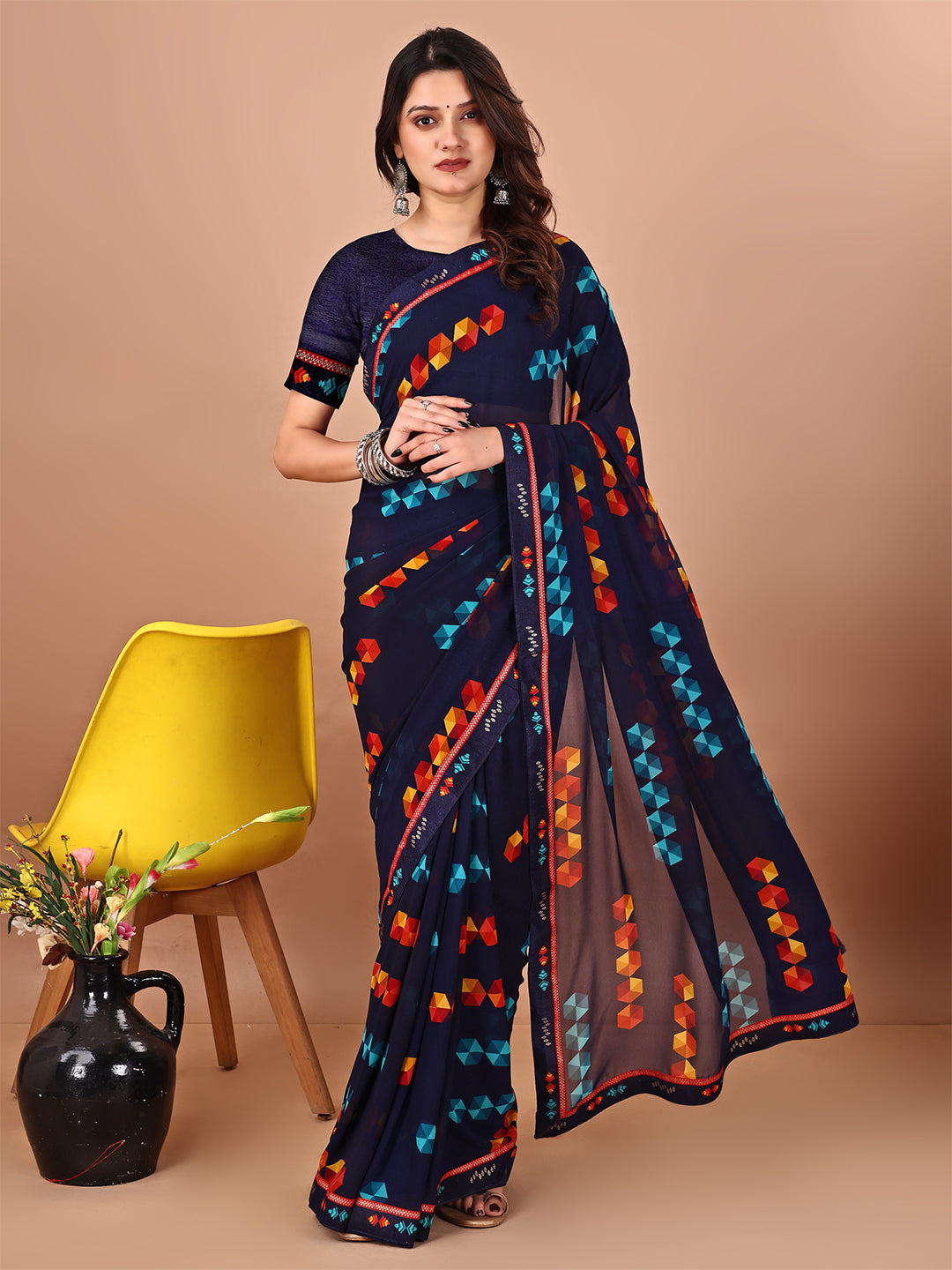 Women's Georgette Daily Wear Saree With Unstitched Blouse Piece