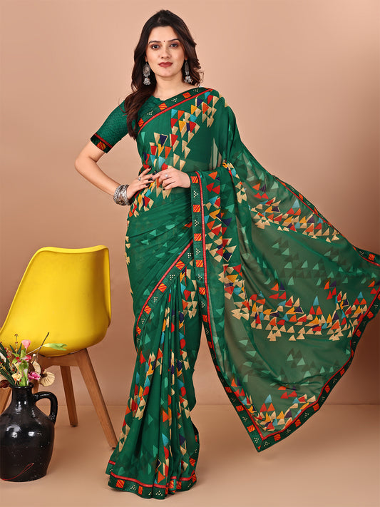 Women's Georgette Daily Wear Saree With Unstitched Blouse Piece