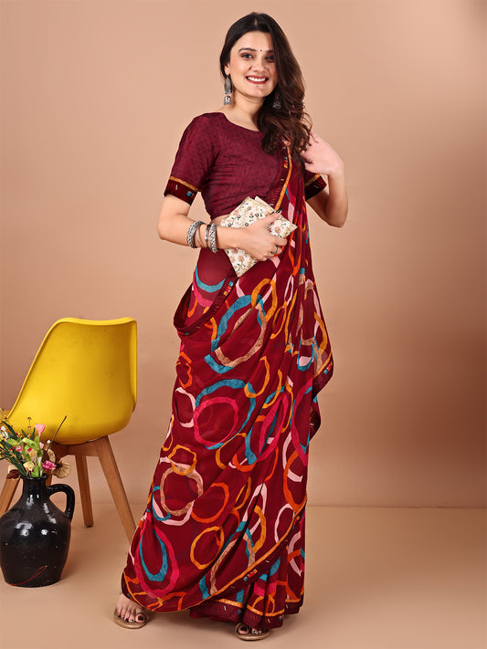 Women's Georgette Daily Wear Saree With Unstitched Blouse Piece