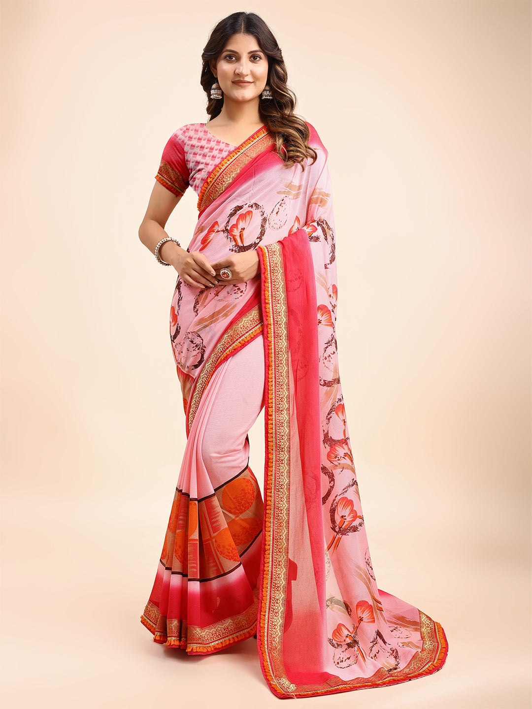 Women's Georgette Printed Daily Wear Saree With Unstitched Blouse Piece