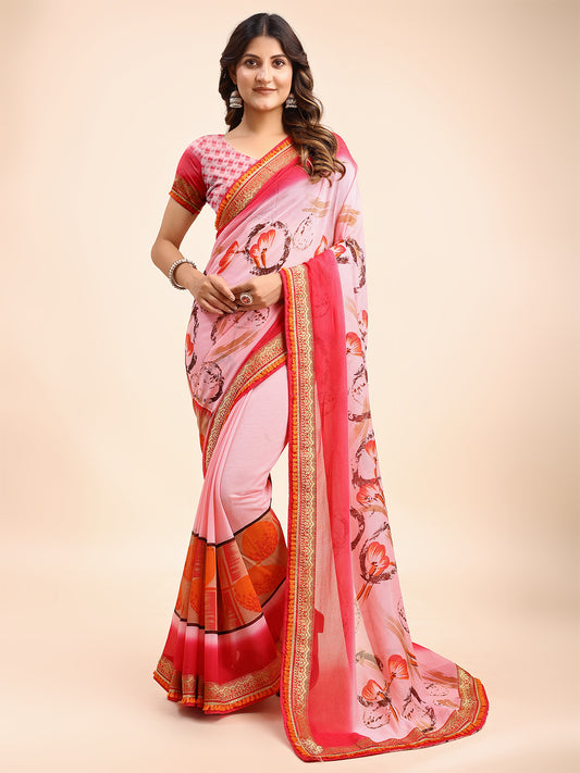 Women's Georgette Printed Daily Wear Saree With Unstitched Blouse Piece