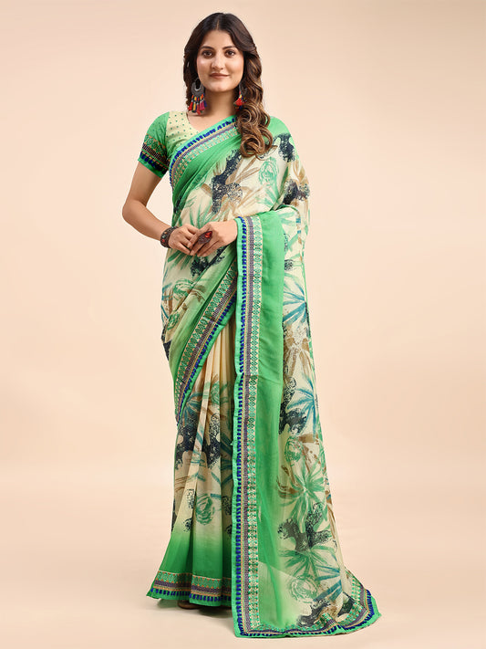 Women's Georgette Printed Daily Wear Saree With Unstitched Blouse Piece