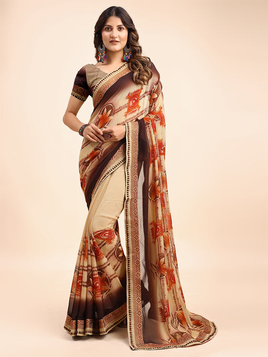 Women's Georgette Printed Daily Wear Saree With Unstitched Blouse Piece