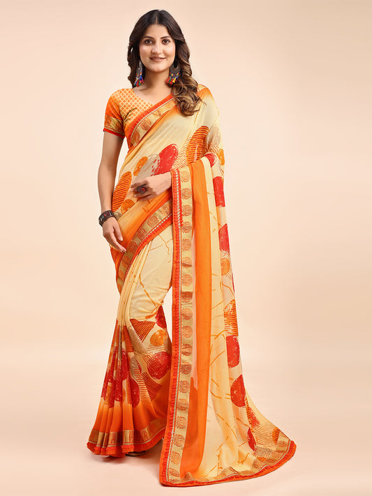 Women's Georgette Printed Daily Wear Saree With Unstitched Blouse Piece