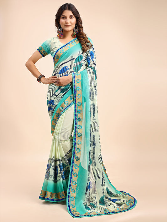 Women's Georgette Printed Daily Wear Saree With Unstitched Blouse Piece