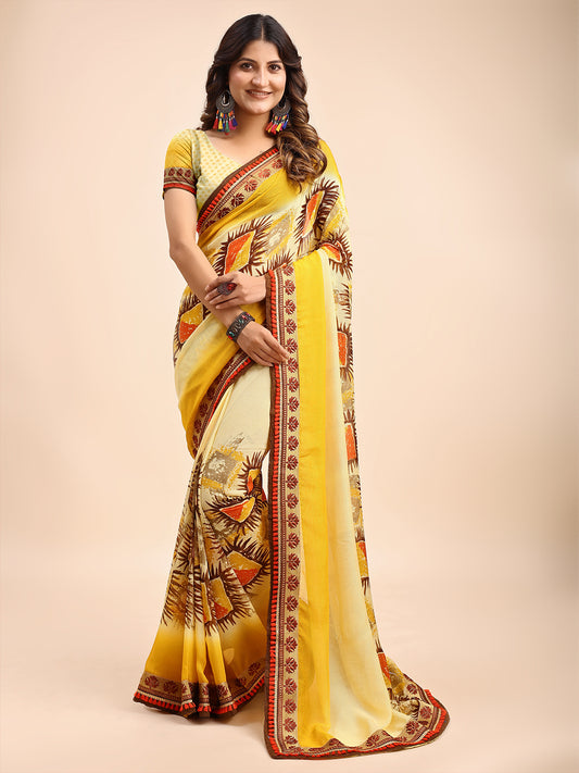 Women's Georgette Printed Daily Wear Saree With Unstitched Blouse Piece