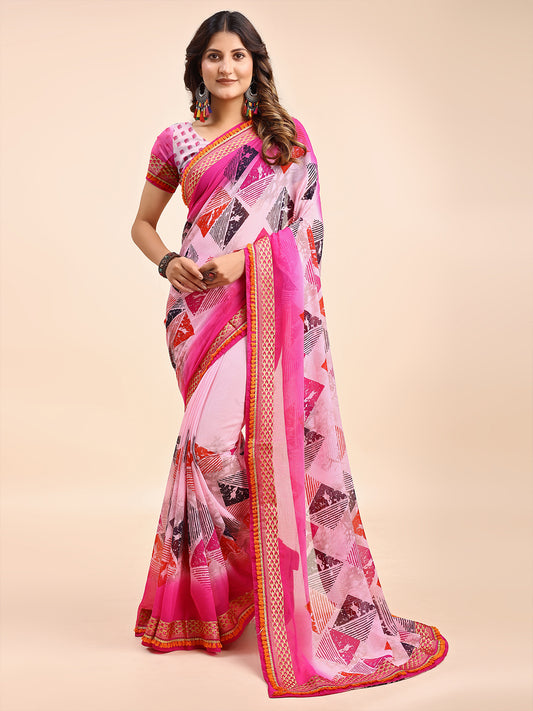 Women's Georgette Printed Daily Wear Saree With Unstitched Blouse Piece