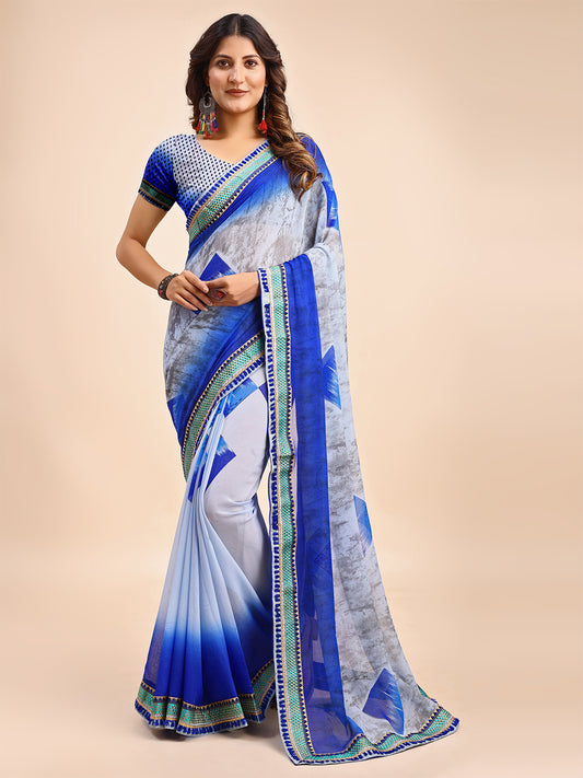 Women's Georgette Printed Daily Wear Saree With Unstitched Blouse Piece