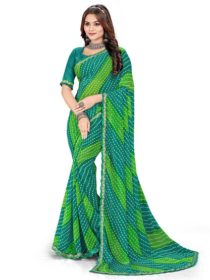 Women's Georgette Leheriya Saree With Unstitched Blouse Piece