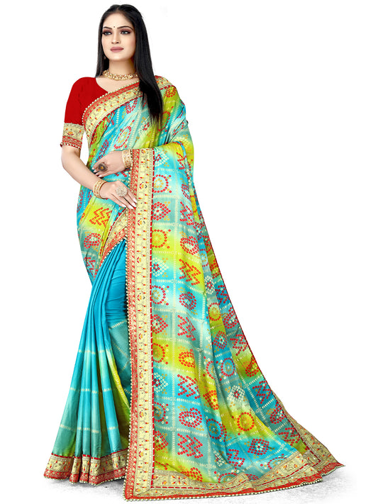 Women's Chiffon Bandhani Saree With Unstitched Blouse Piece