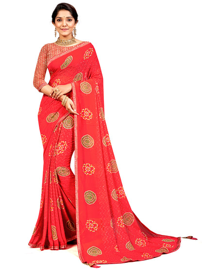 Women's Georgette Daily Wear Saree With Unstitched Blouse Piece