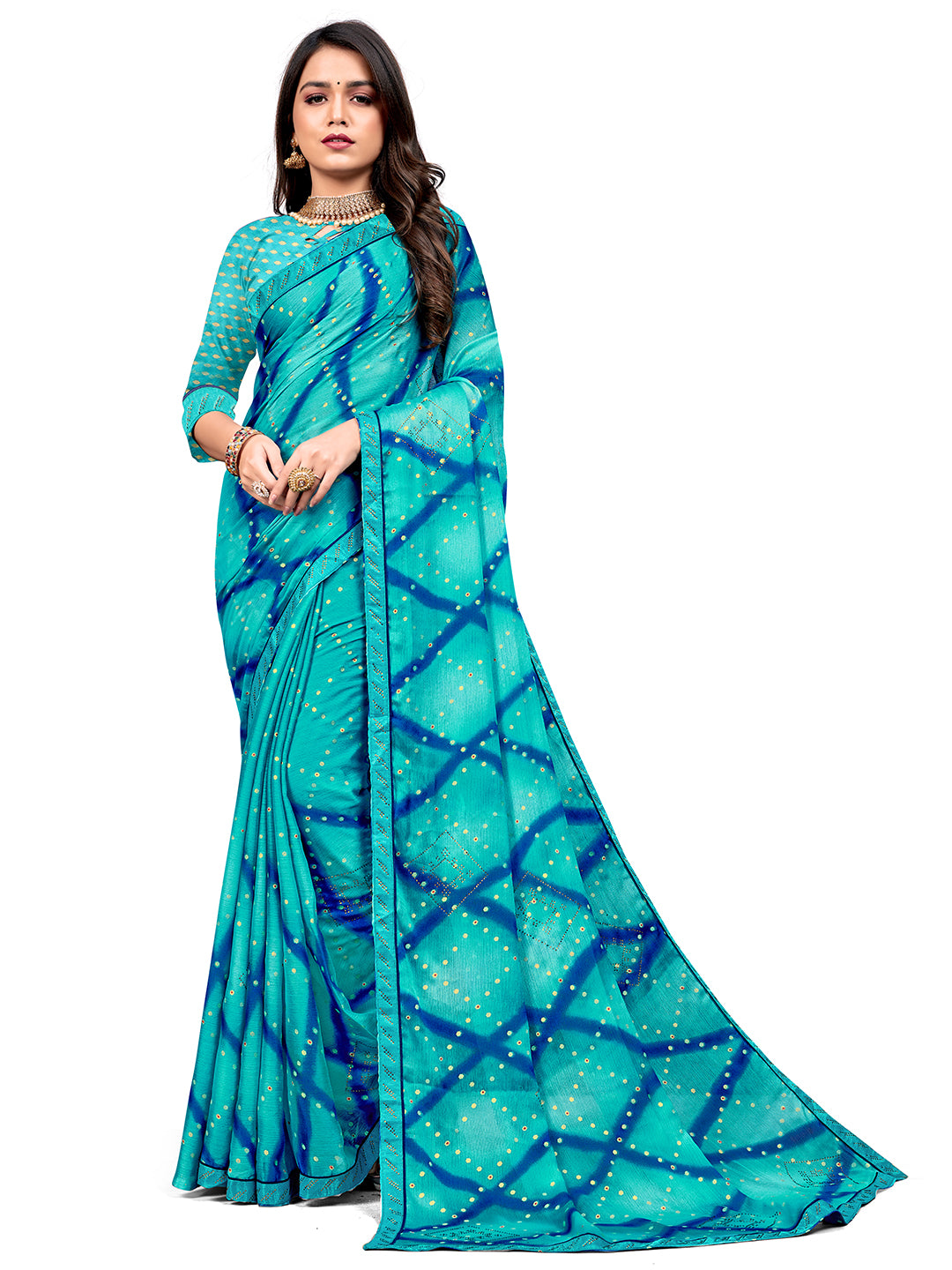 Women's Chiffon Daily Wear Saree With Unstitched Blouse Piece