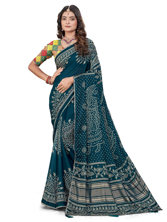 Women's Chiffon Bandhani Saree With Unstitched Blouse Piece