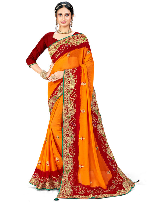 Women's Georgette Bandhani Saree With Unstitched Blouse Piece