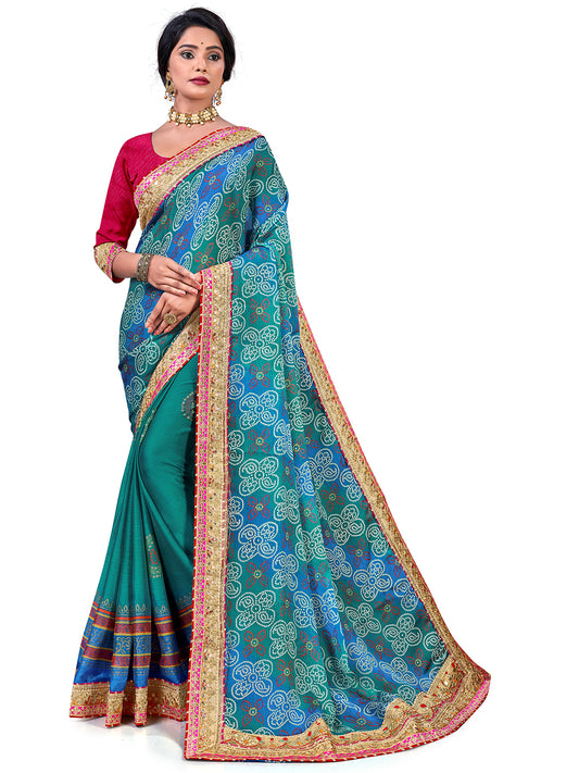 Women's Chiffon Bandhani Saree With Unstitched Blouse Piece