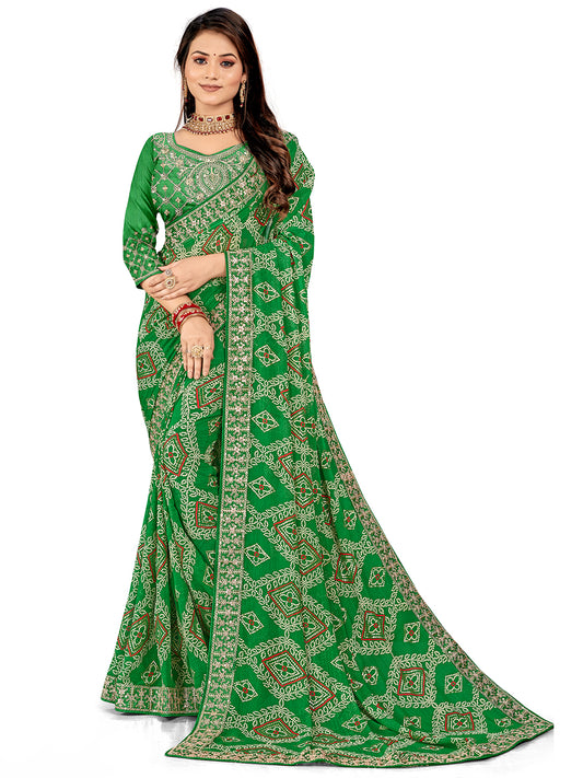 Women's Georgette Bandhani Saree With Unstitched Blouse Piece
