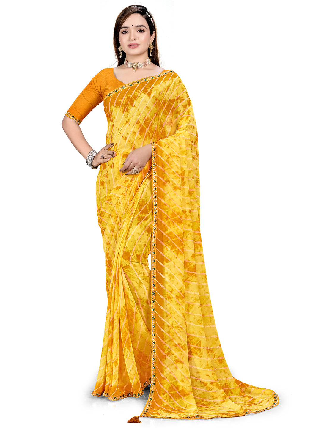 Women's Georgette Daily Wear Saree With Unstitched Blouse Piece