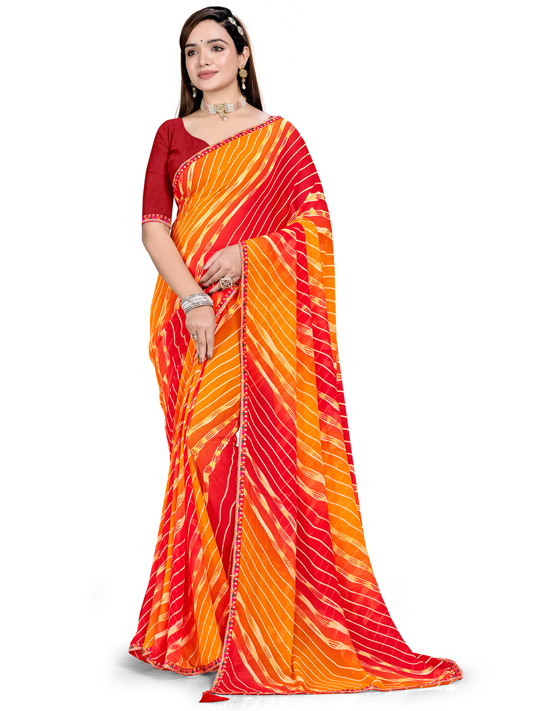 Women's Georgette Daily Wear Saree With Unstitched Blouse Piece