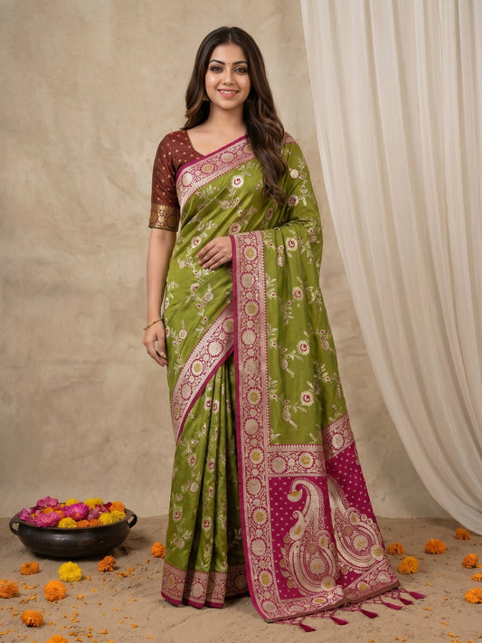 Women's Banarasi Silk Saree With Unstitched Blouse Piece