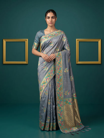 Women's Tissue Saree With Unstitched Blouse Piece