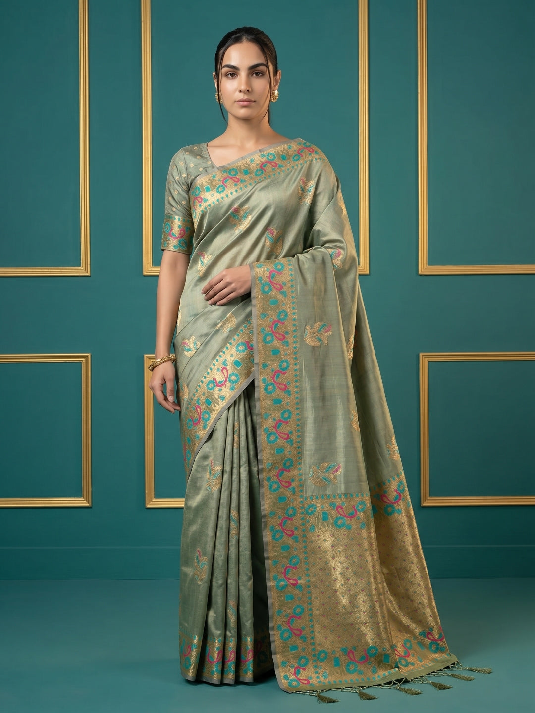 Women's Tissue Saree With Unstitched Blouse Piece