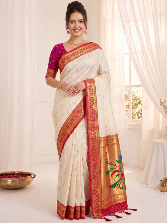Women's Paithani Silk Saree With Unstitched Blouse Piece