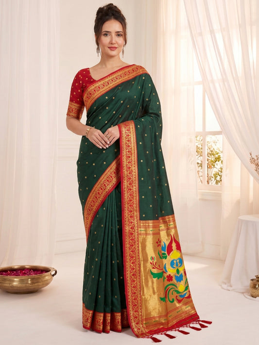 Women's Paithani Silk Saree With Unstitched Blouse Piece