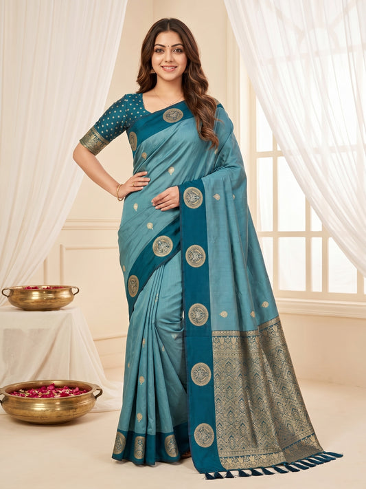 Women's Banarasi Silk Saree With Unstitched Blouse Piece