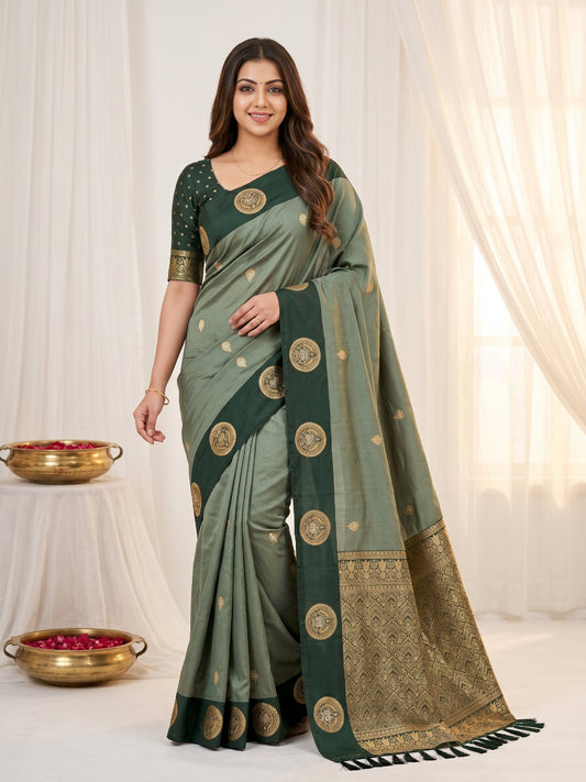Women's Banarasi Silk Saree With Unstitched Blouse Piece