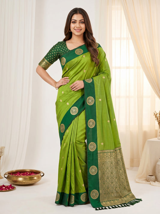 Women's Banarasi Silk Saree With Unstitched Blouse Piece