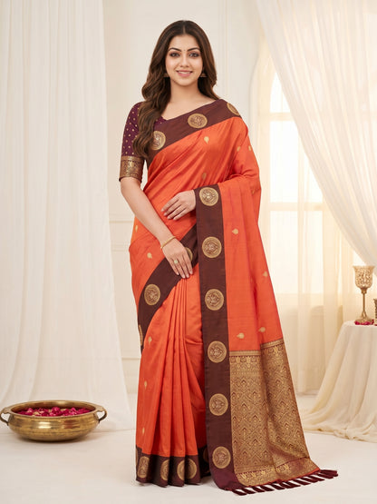 Women's Banarasi Silk Saree With Unstitched Blouse Piece