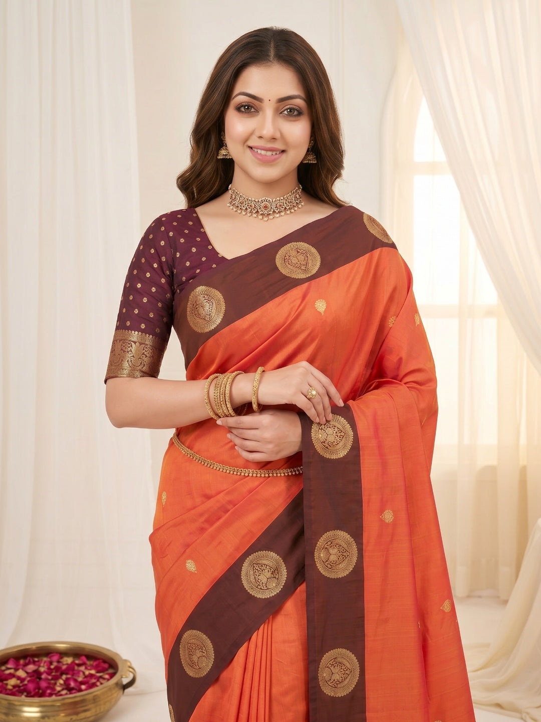 Women's Banarasi Silk Saree With Unstitched Blouse Piece