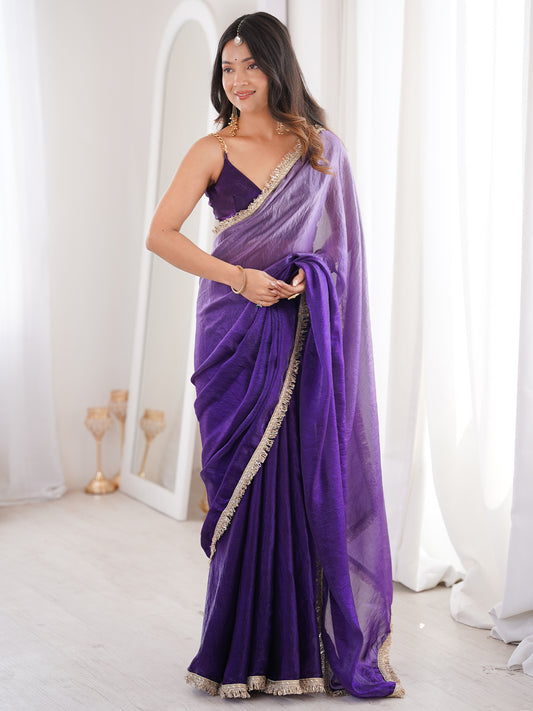 Women's Fendy Satin Saree With Unstitched Blouse Piece