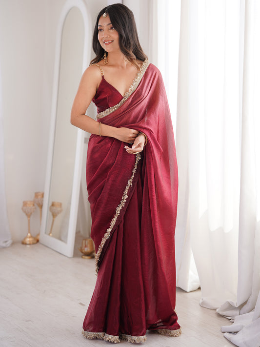 Women's Fendy Satin Saree With Unstitched Blouse Piece