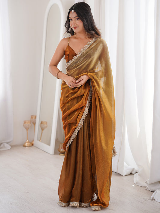 Women's Fendy Satin Saree With Unstitched Blouse Piece