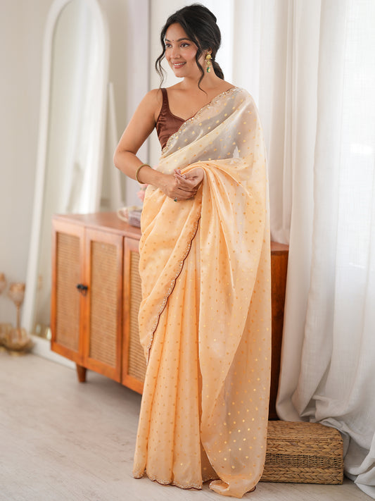 Women's Fendy Satin Saree With Unstitched Blouse Piece