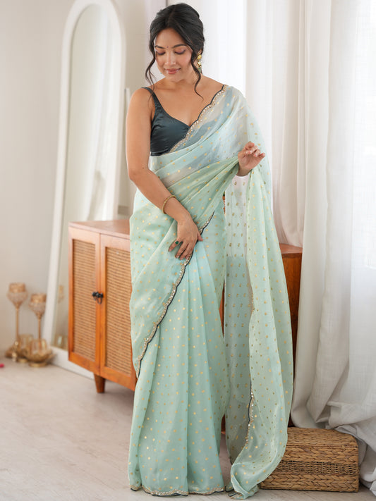 Women's Fendy Satin Saree With Unstitched Blouse Piece