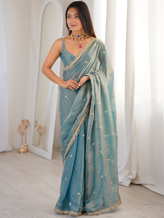 Women's Fendy Satin Saree With Unstitched Blouse Piece