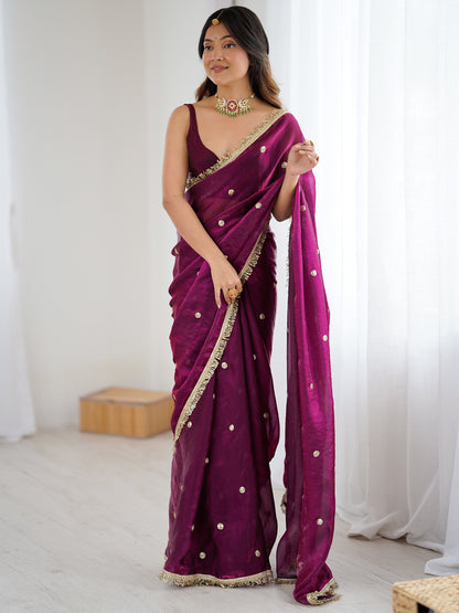 Women's Fendy Satin Saree With Unstitched Blouse Piece