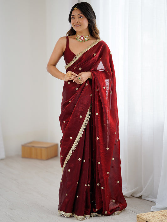 Women's Fendy Satin Saree With Unstitched Blouse Piece