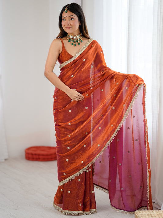 Women's Fendy Satin Saree With Unstitched Blouse Piece