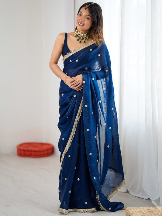 Women's Fendy Satin Saree With Unstitched Blouse Piece