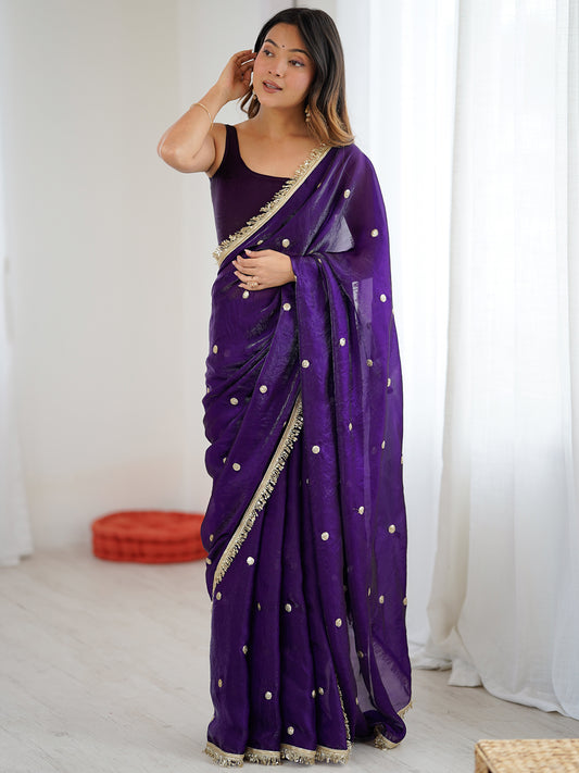 Women's Fendy Satin Saree With Unstitched Blouse Piece