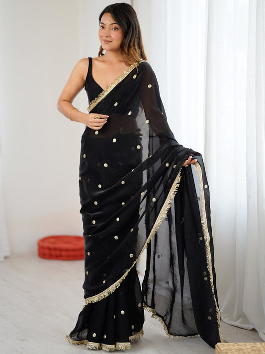 Women's Fendy Satin Saree With Unstitched Blouse Piece